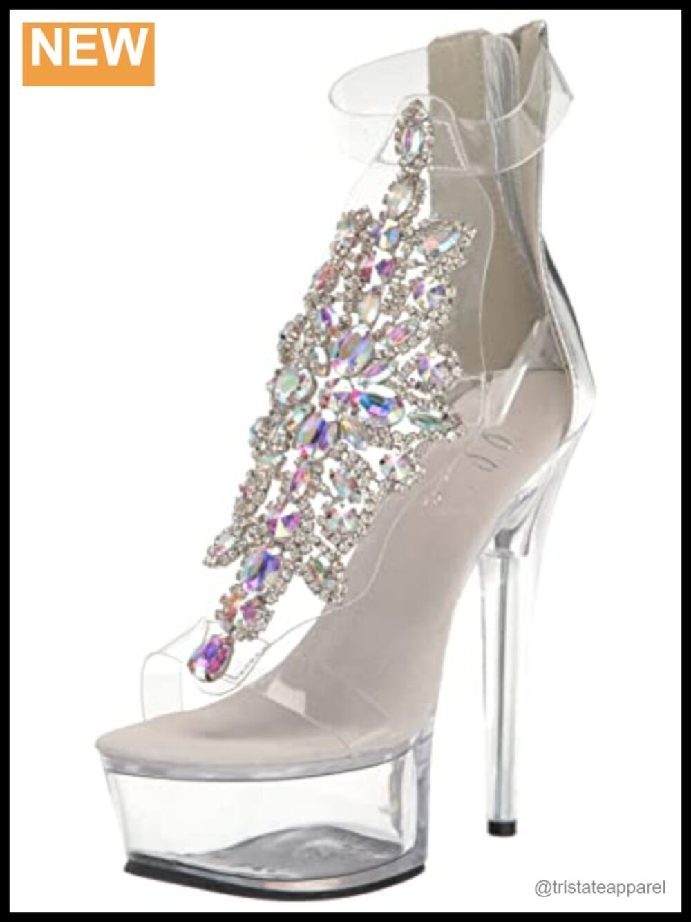 6 Inch Stiletto Platform Sandals with Crystal Embellishments and Ankle Strap